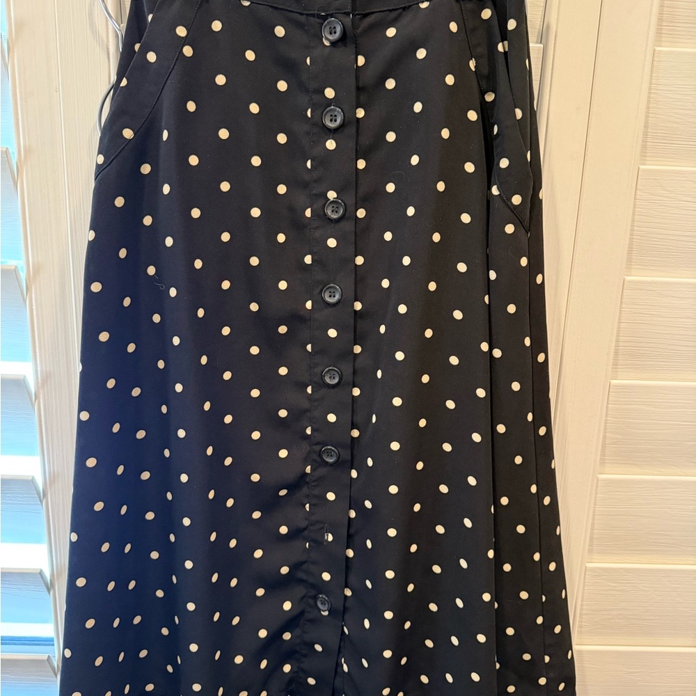 Polka Dot Button-Down A-line Midi Skirt